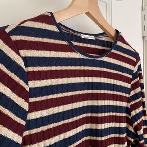 ZARA Ribbed Stripe Metallic Long Sleeve Shirt